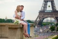 Just married couple near the Eiffel tower Royalty Free Stock Photo