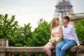 Just married couple near the Eiffel tower Royalty Free Stock Photo
