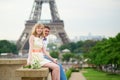 Just married couple near the Eiffel tower Royalty Free Stock Photo