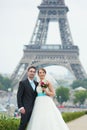 Just married couple in Paris near Royalty Free Stock Photo