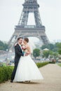 Just married couple in Paris near Royalty Free Stock Photo