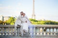 Just married couple in Paris near the Eiffel tower Royalty Free Stock Photo