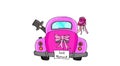 Just Married - Couple in pink car Royalty Free Stock Photo