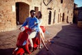 Just married couple riding scooter Royalty Free Stock Photo