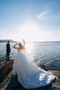 Back view of the bride and groom on their wedding day Royalty Free Stock Photo