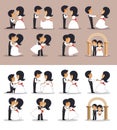 Just married couples in different poses. Vector illustration in flat style. Wedding couple silhouettes. Royalty Free Stock Photo