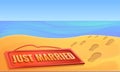 Just married honeymoon concept banner, cartoon style