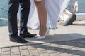 Just married kiss on quay Royalty Free Stock Photo