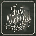 Just Married lettering sign on chalkboard background Royalty Free Stock Photo