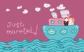 Just married love boat Royalty Free Stock Photo