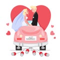 Just married man and woman in the car. Couple kissing in the car. Royalty Free Stock Photo