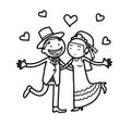 Just Married Newlywed Wedding Couple Doodle