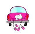 Just Married - pink car and tins Royalty Free Stock Photo