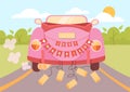 Just married pink car vector concept Royalty Free Stock Photo