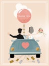 Just married. Retro Car with just married sign. Wedding car. Vector illustration. Royalty Free Stock Photo