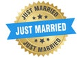 just married. just married round blue and gold label isolated on transparent background Royalty Free Stock Photo