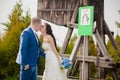 Just Married Sign in park Royalty Free Stock Photo