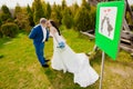 Just Married Sign in park Royalty Free Stock Photo