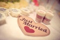Just Married sign on a Wedding candy table Royalty Free Stock Photo