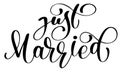 Just married vector text on white background. Calligraphy wedding lettering illustration. For presentation on card