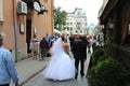 Just married walking on the street in Lvov