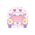 Just Married Wedding Car Icon in Line Art