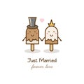 Just married. Couple of ice creams. Vector illustration.