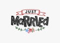 Just Married - Wedding greeting card, invitation, poster