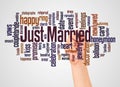 Just Married word cloud and hand with marker concept