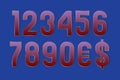 Just neat numbers with currency signs of dollar and euro. Gradient symbols with golden edging Royalty Free Stock Photo