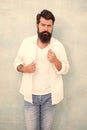 just nice day. bearded man wear white shirt. male casual fashion. summer collection. male model in white shirt. brutal Royalty Free Stock Photo