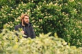 Just one more ordinary male face portrait middle adult age with beard in nature park land outdoors space in spring time