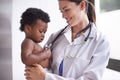 Just in for a routine pediatric checkup. a female pediatrician doing a checkup on an adorable baby boy. Royalty Free Stock Photo