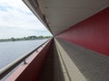 Geometric lines on the bridge through Daugava river in Riga city