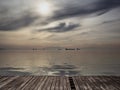 Just before the storm - big ships on the horizon - walking by the sea Royalty Free Stock Photo