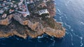 Aerial view of the lighthouse in Cape La Nao, in the coast of Alicante, Spain. Royalty Free Stock Photo