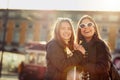 Just two girls in the city. two attractive young women spending a day in the city. Royalty Free Stock Photo