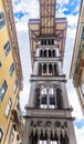 View of Justa elevator. The elevator was built by Raoul Mesnard in 1902 to connect Baixa Pombalina and Chiado. Lisbon, Portugal Royalty Free Stock Photo