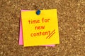 Time for new content postit on cork Royalty Free Stock Photo