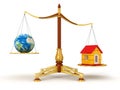 Justice Balance with Globe and house (clipping path included) Royalty Free Stock Photo