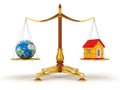 Justice Balance with Globe and house (clipping path included) Royalty Free Stock Photo