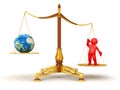 Justice Balance with Globe and man (clipping path included) Royalty Free Stock Photo