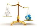 Justice Balance with Globe and man (clipping path included) Royalty Free Stock Photo