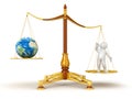 Justice Balance with Globe and man (clipping path included) Royalty Free Stock Photo