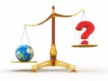 Justice Balance with Globe and Quest (clipping path included) Royalty Free Stock Photo