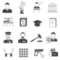 Justice black icons set Royalty Free Stock Photo