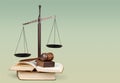 Justice Scales, gavel and books on light Royalty Free Stock Photo