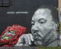 Justice Everywhere mural with face of Martin Luther King in West Dallas.