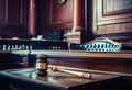 Justice in Focus: Judge\'s Gavel Centered in the Courtroom - Generative AI Royalty Free Stock Photo