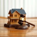 Justice at home Toy house, gavel symbolize Family Law concepts Royalty Free Stock Photo